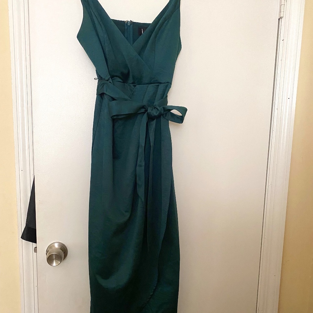 Lulu's Dark Green Midi Wrap Dress w/ Bow (Small)